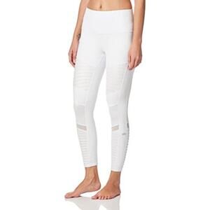 Alo Yoga 7/8 High Waist Moto Leggings Mesh Pleated Elastic Waist White Small